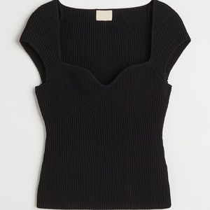 H&M black ribbed knit top NWT